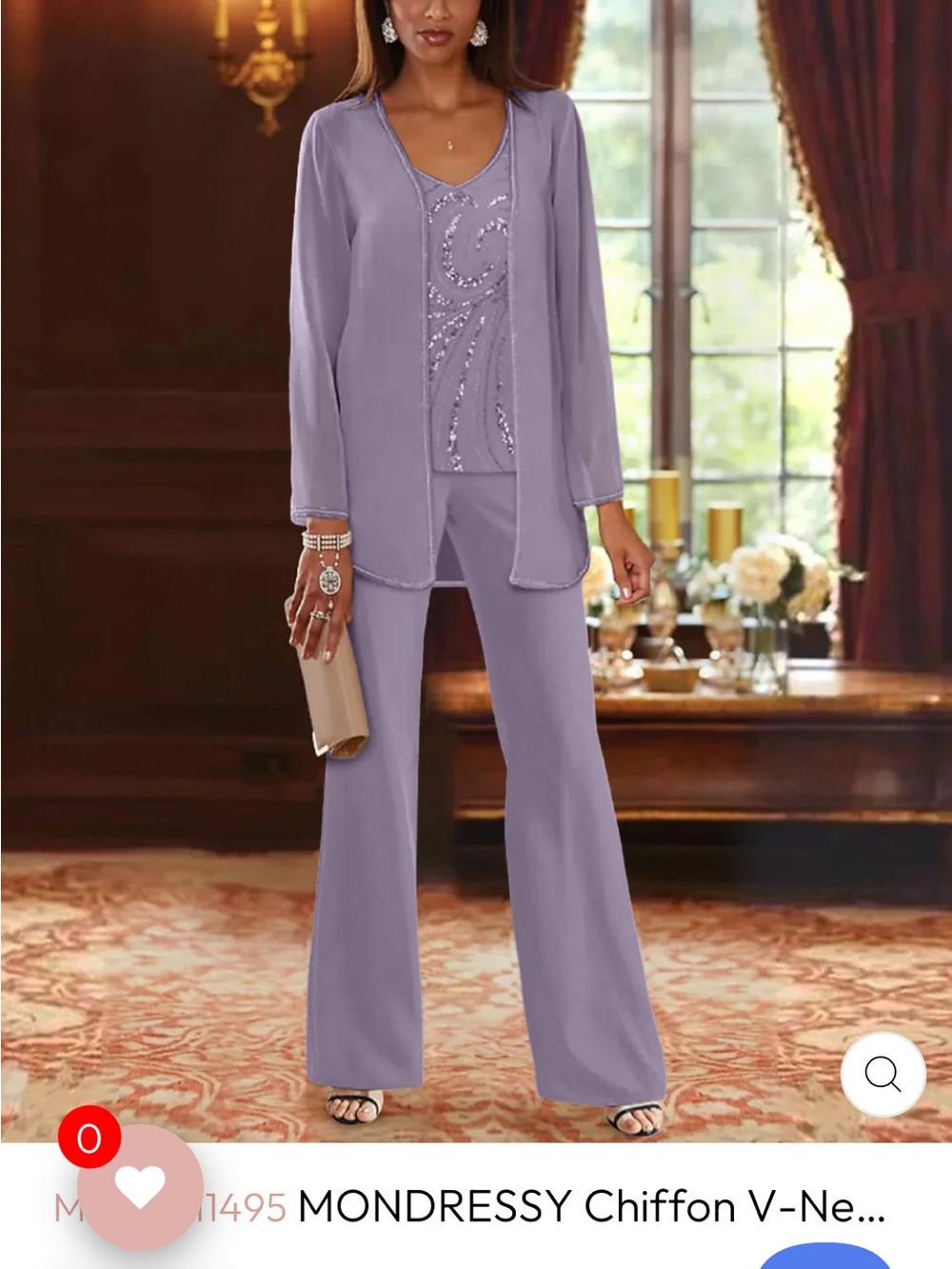 Women's Lavender Beaded 3-Piece Mother/Grandmother of the Bride pantsuit
